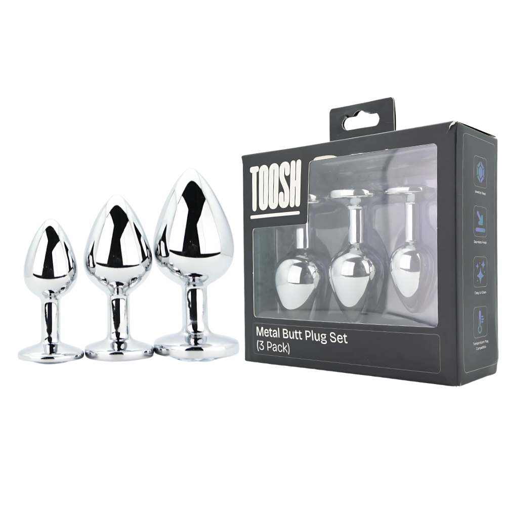 Set 3 plug-uri metalice argintii cu piatră transparentă Toosh