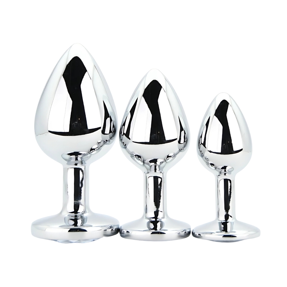Set 3 plug-uri metalice argintii cu piatră transparentă Toosh - imagine 2