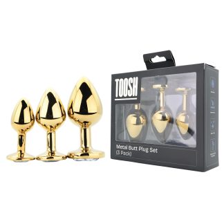 Set 3 plug-uri metalice aurii cu piatră transparentă Toosh