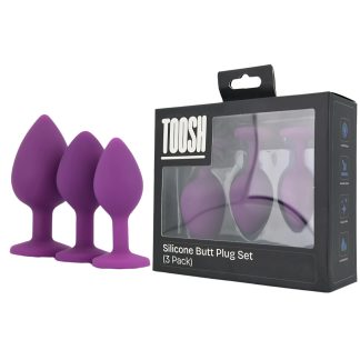 Set 3 plug-uri din silicon mov cu piatră transparentă Toosh
