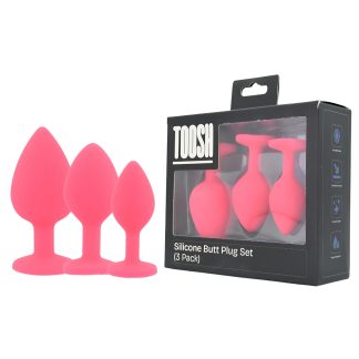 Set 3 plug-uri din silicon roz cu piatră transparentă Toosh