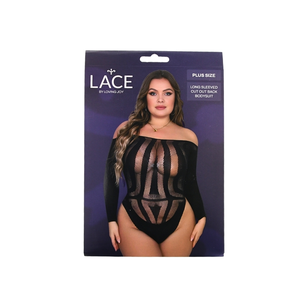 Body cu mâneci lungi și decupaj în spate, plus size, Lace by LJ - imagine 7