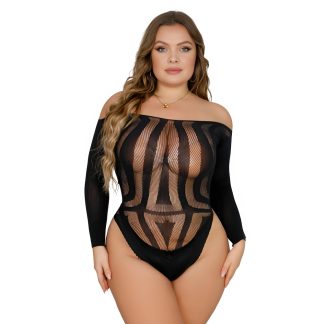 Body cu mâneci lungi și decupaj în spate, plus size, Lace by LJ