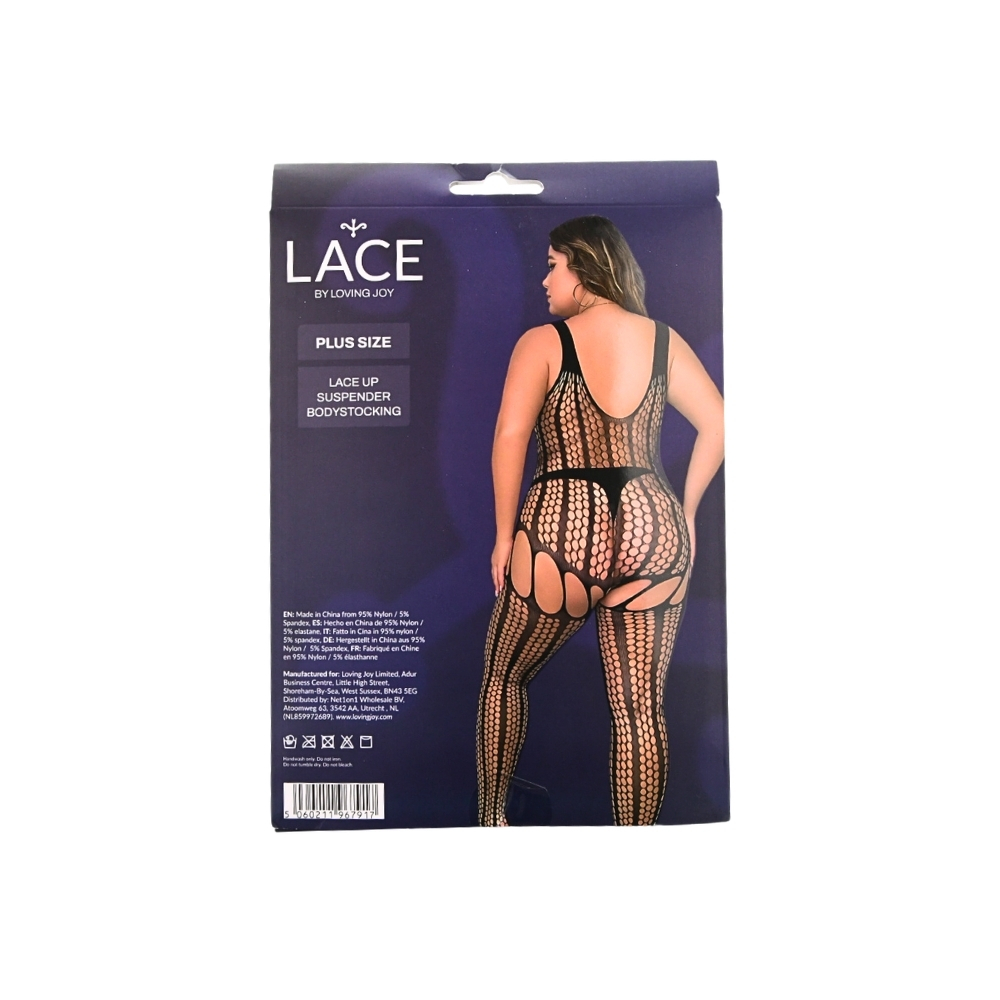 Bodystocking cu șireturi și jartiere, plus size, Lace by LJ - imagine 8
