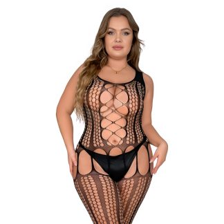 Bodystocking cu șireturi și jartiere, plus size, Lace by LJ