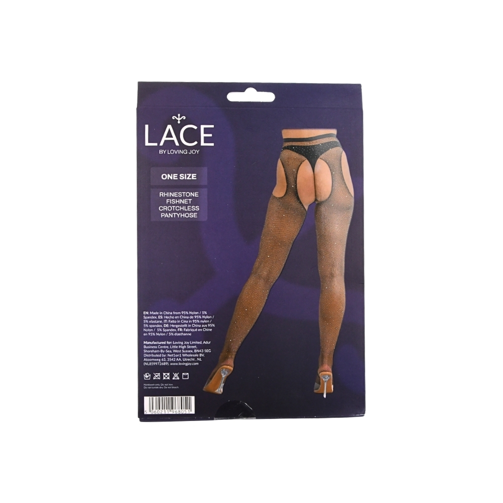 Ciorapi plasă cu strasuri și decupaj, negri, Lace by LJ - imagine 5