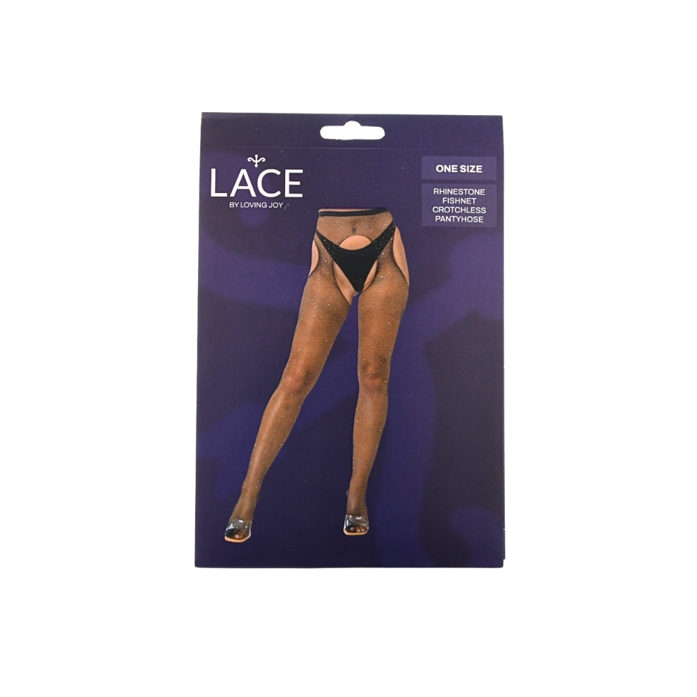 Ciorapi plasă cu strasuri și decupaj, negri, Lace by LJ - imagine 4