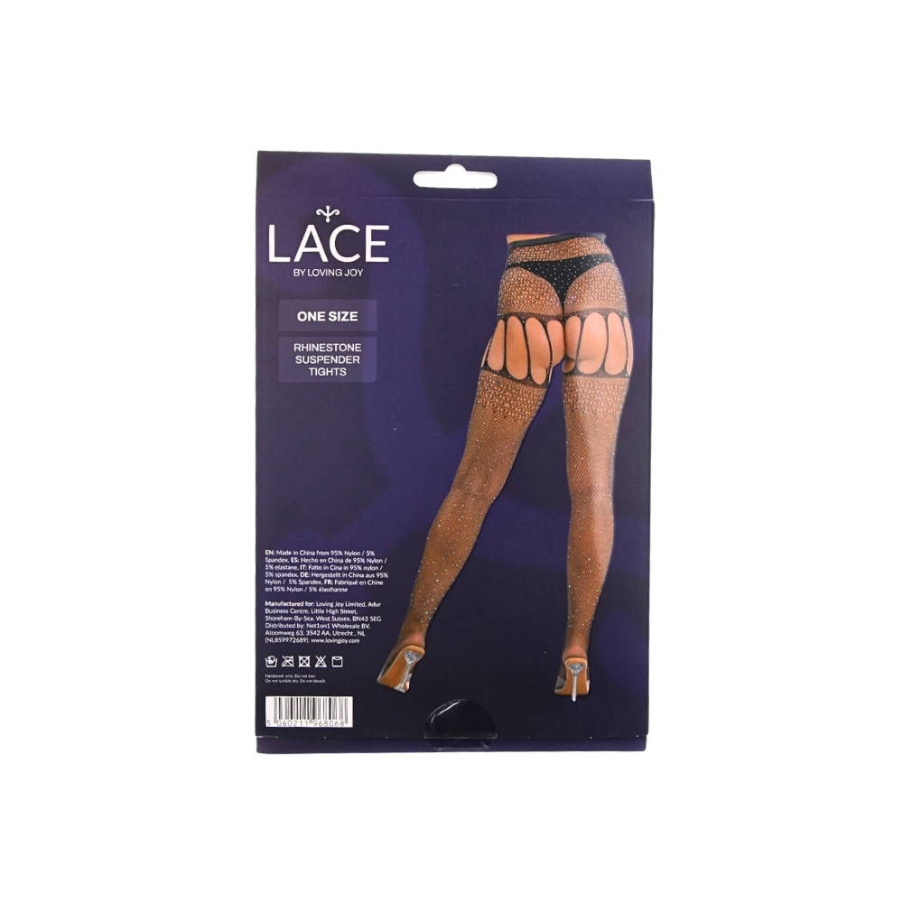 Ciorapi cu jartiere și strasuri, negri, Lace by LJ - imagine 5
