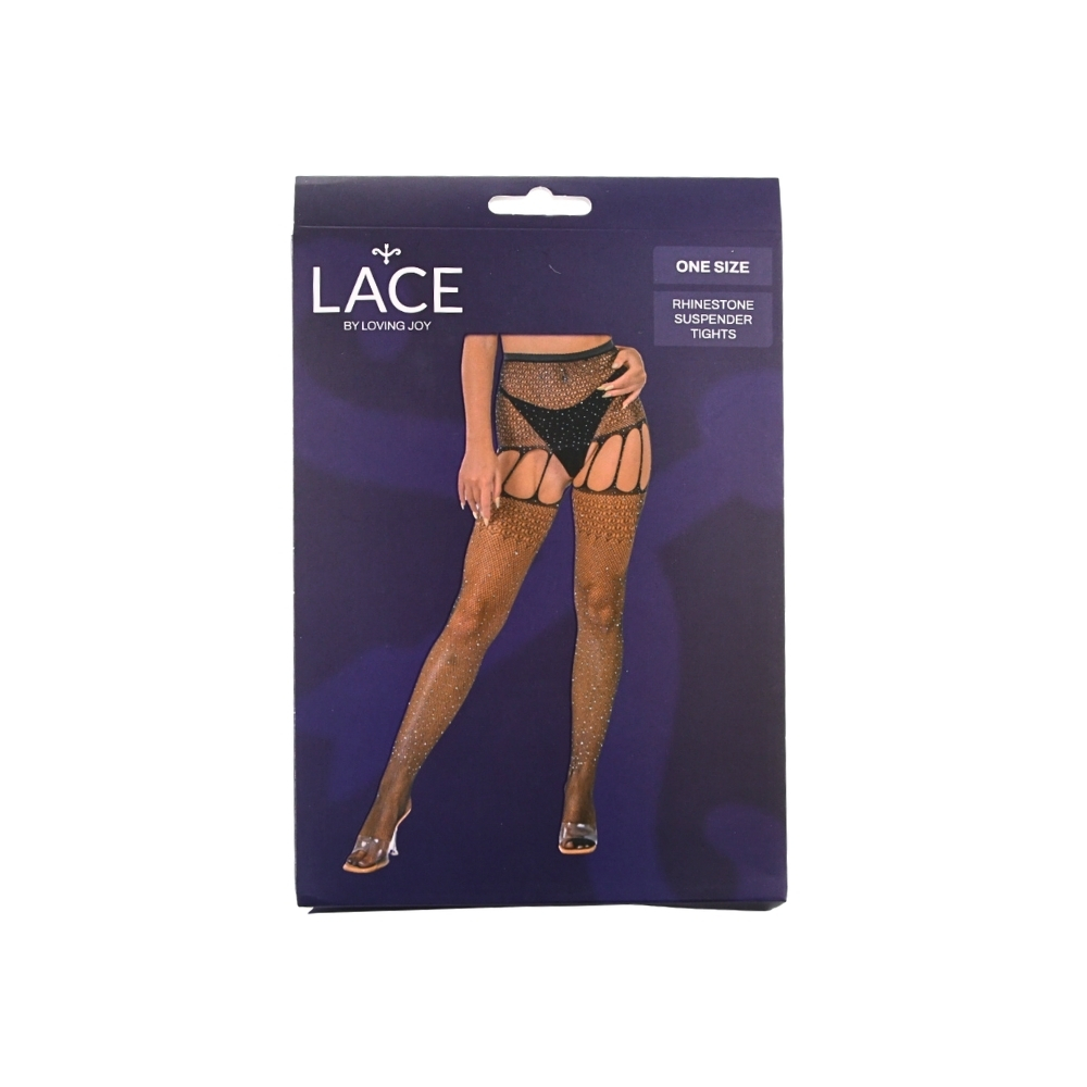 Ciorapi cu jartiere și strasuri, negri, Lace by LJ - imagine 4