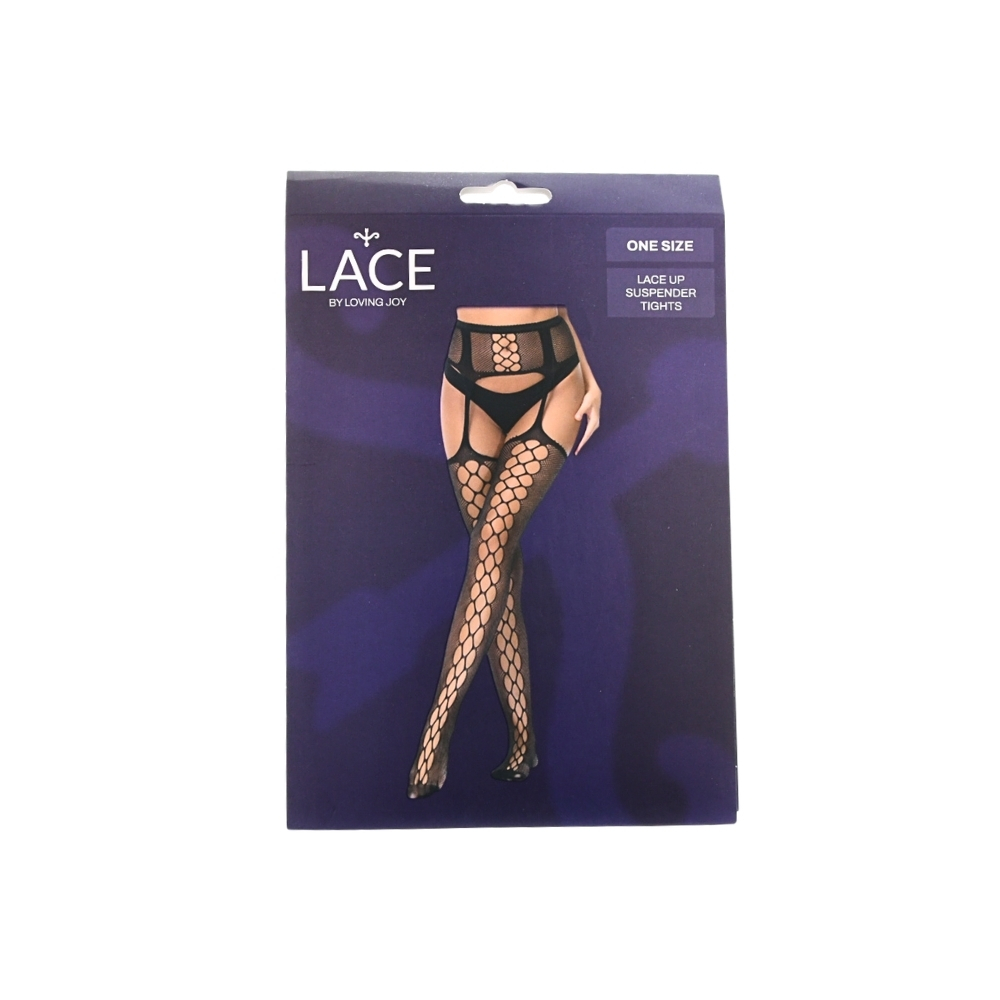 Ciorapi cu jartiere și șireturi, negri, Lace by LJ - imagine 6