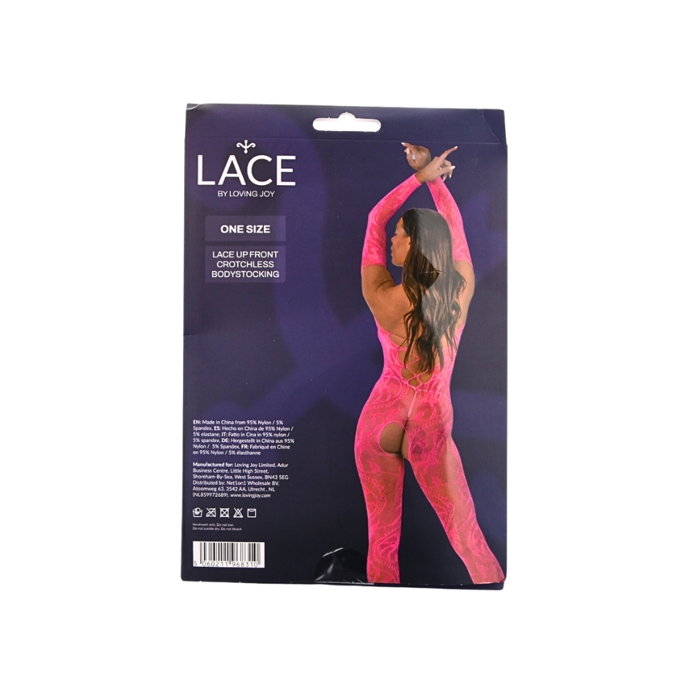 Bodystocking cu șireturi în față, roz fucsia, Lace by LJ - imagine 6
