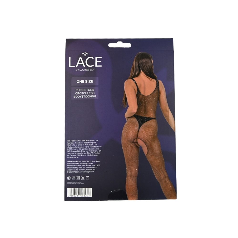 Bodystocking cu strasuri și decupaj, negru, Lace by LJ - imagine 6