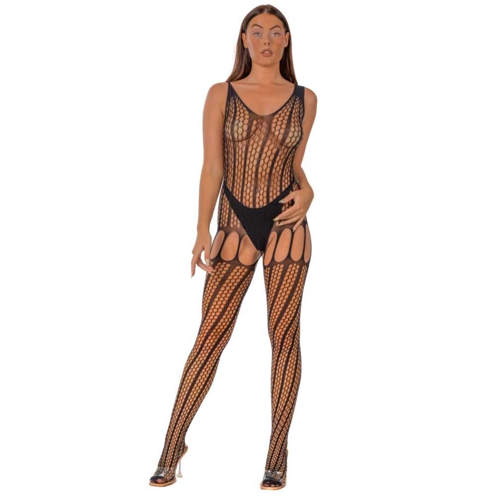 Bodystocking crosetat cu șireturi la spate, negru, Lace by LJ - imagine 2