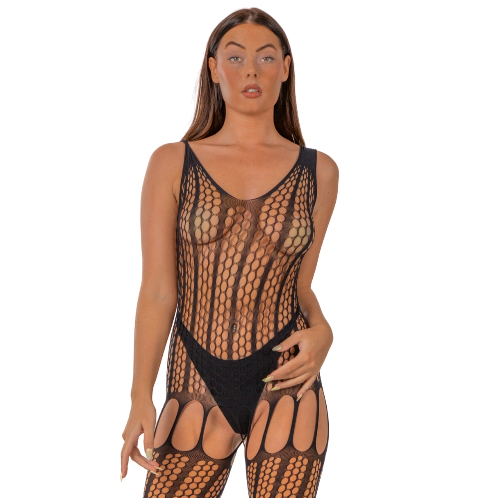 Bodystocking crosetat cu șireturi la spate, negru, Lace by LJ
