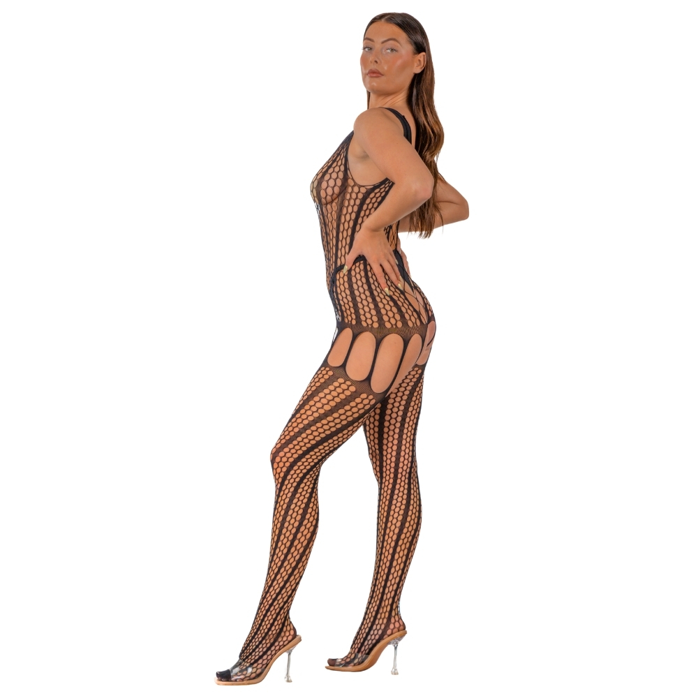 Bodystocking crosetat cu șireturi la spate, negru, Lace by LJ - imagine 3