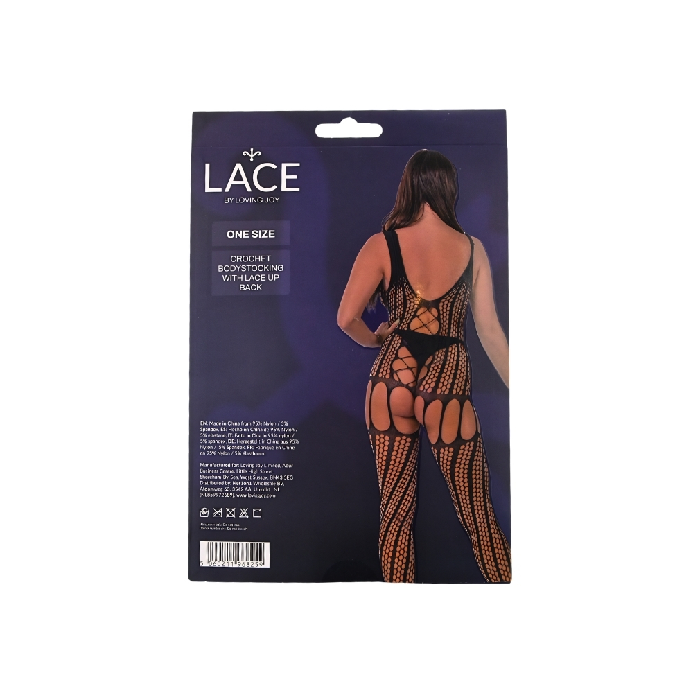 Bodystocking crosetat cu șireturi la spate, negru, Lace by LJ - imagine 6