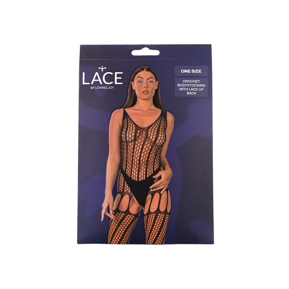 Bodystocking crosetat cu șireturi la spate, negru, Lace by LJ - imagine 5