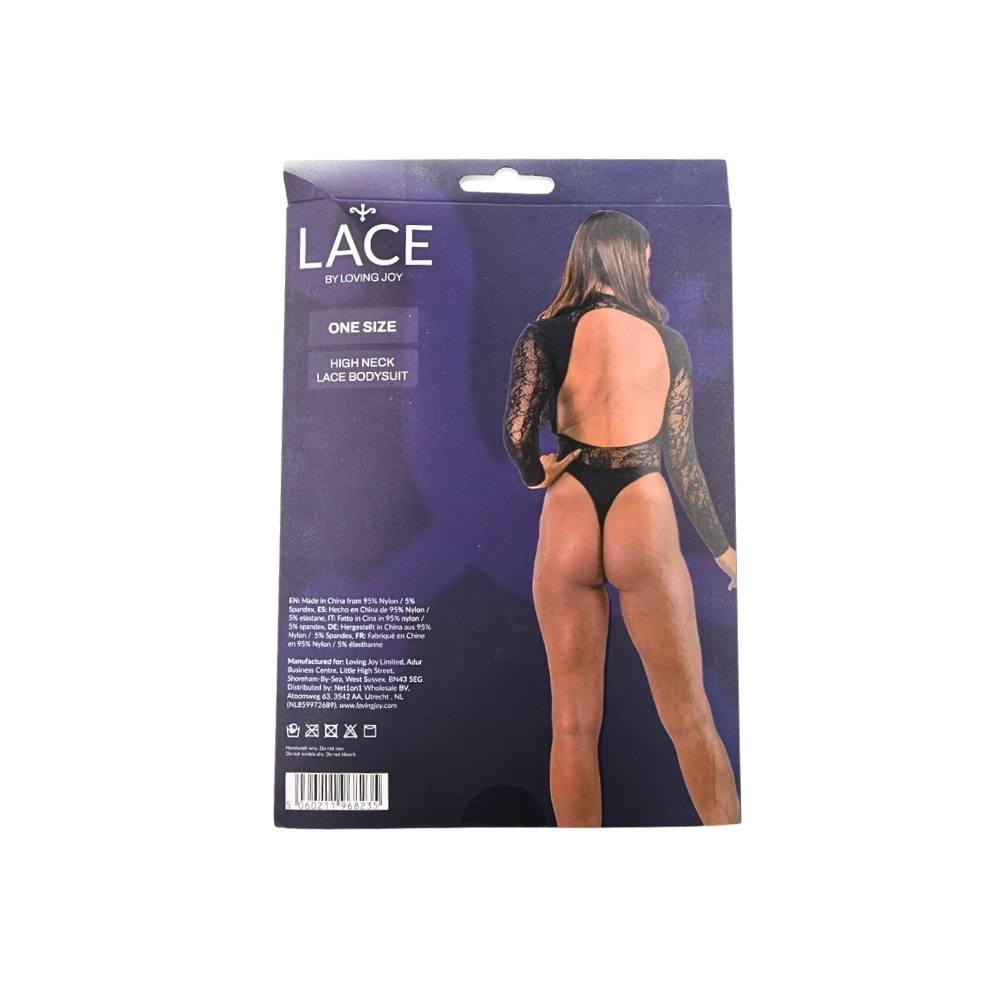 Body cu guler înalt din dantelă, negru, Lace by LJ - imagine 7