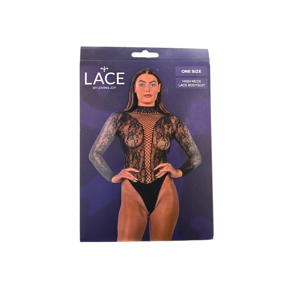 Body cu guler înalt din dantelă, negru, Lace by LJ - imagine 6