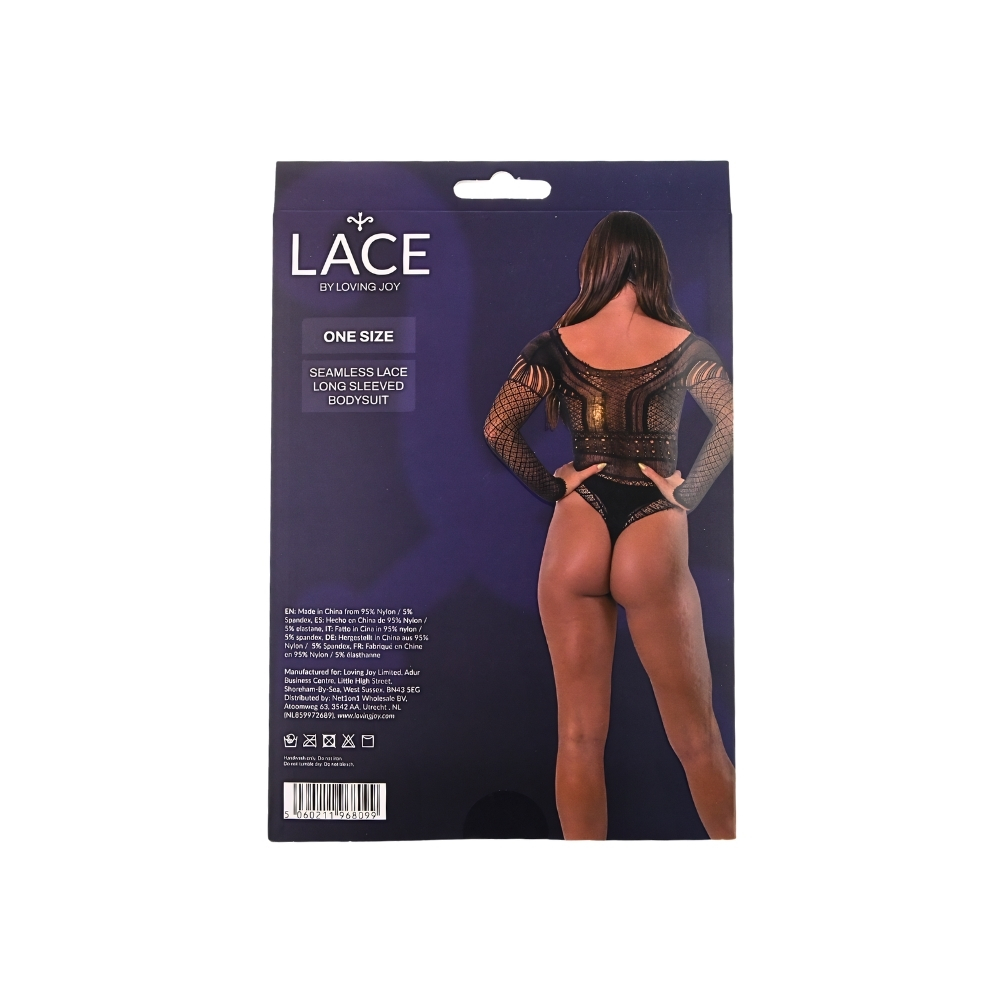 Body din dantelă fără cusături, mâneci lungi, negru, Lace by LJ - imagine 6