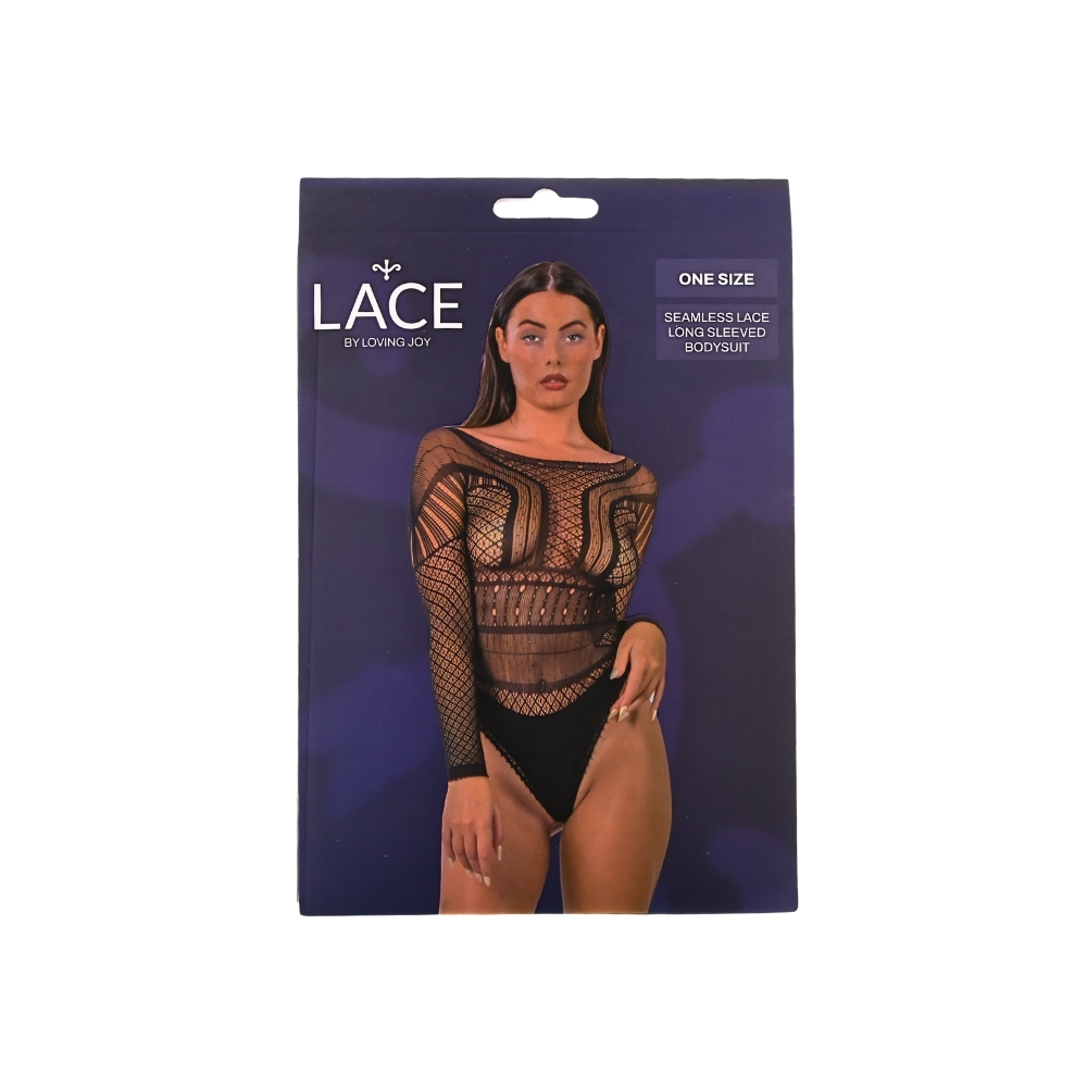 Body din dantelă fără cusături, mâneci lungi, negru, Lace by LJ - imagine 5