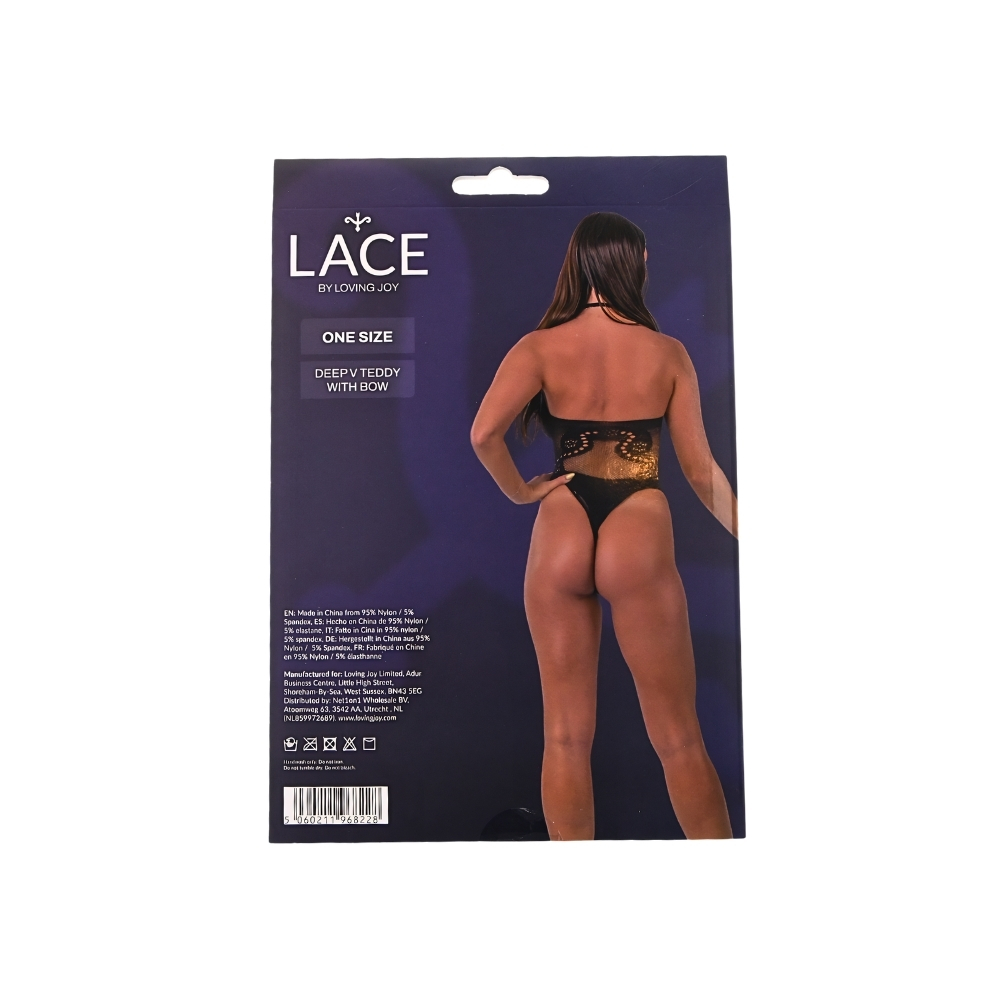 Teddy cu decolteu adânc și fundă, negru, Lace by LJ - imagine 6