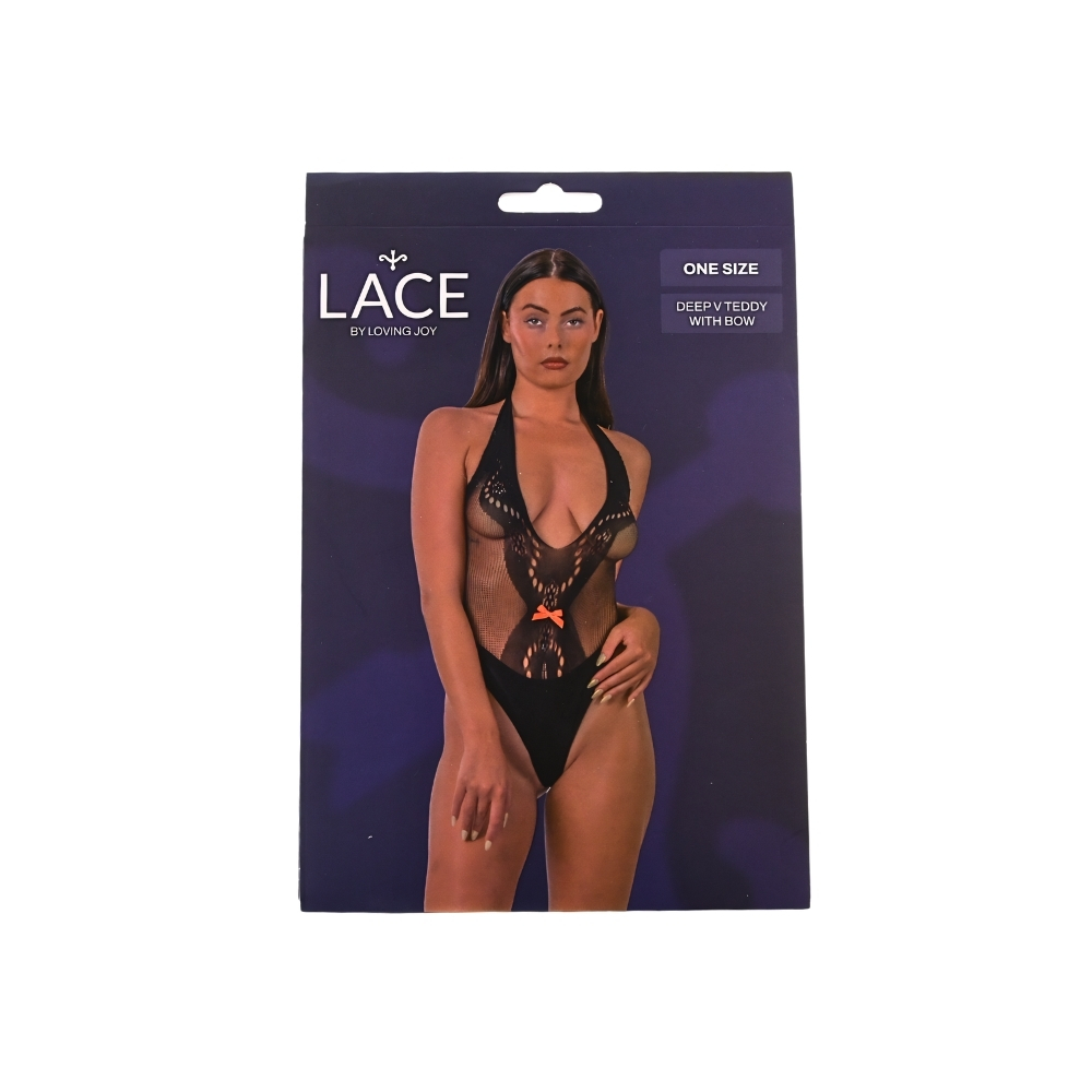 Teddy cu decolteu adânc și fundă, negru, Lace by LJ - imagine 5