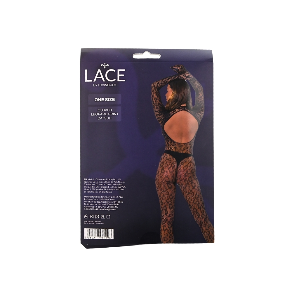 Catsuit cu mănuși, model leopard, negru, Lace by LJ - imagine 6