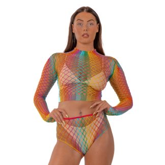 Set crop top și chiloți plasă, model curcubeu, Lace by LJ
