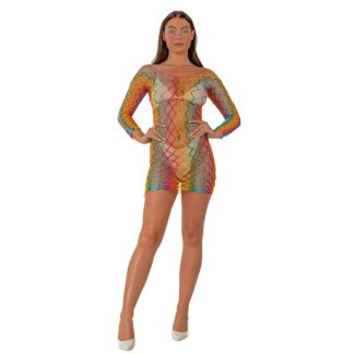 Rochie mini cu mâneci lungi, model curcubeu, Lace by LJ