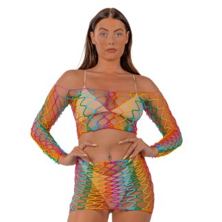 Set crop top și fustă, model curcubeu, Lace by LJ