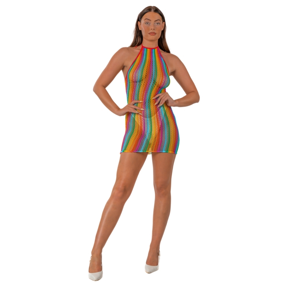 Rochie cu guler halter, model curcubeu, Lace by LJ - imagine 2
