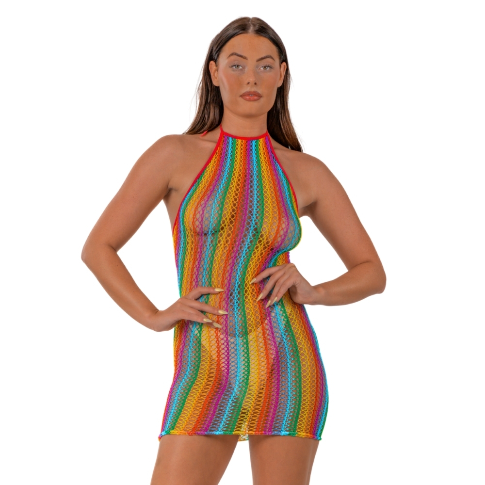 Rochie cu guler halter, model curcubeu, Lace by LJ