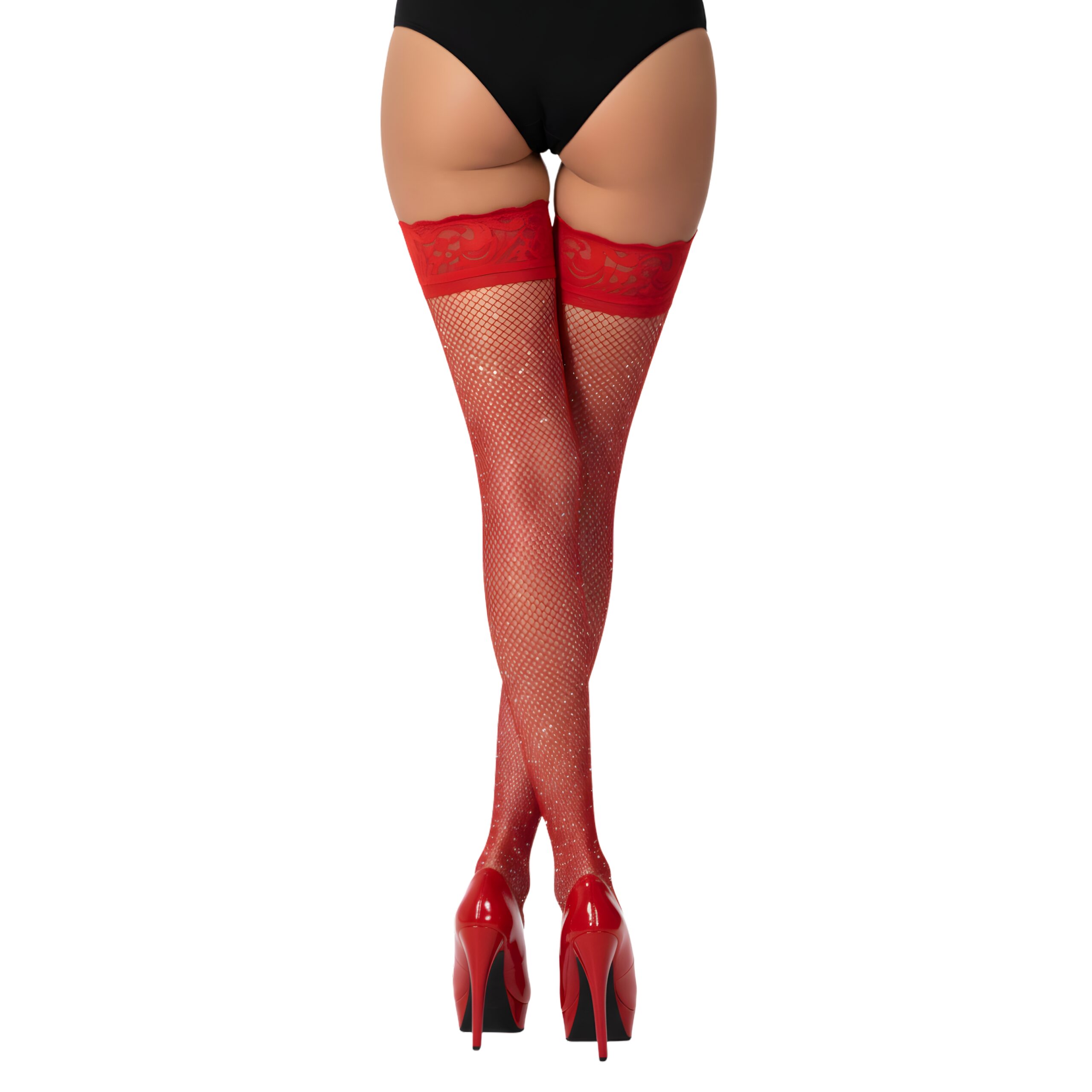 Ciorapi plasă până la coapsă cu strasuri, negri, Lace by LJ - imagine 9