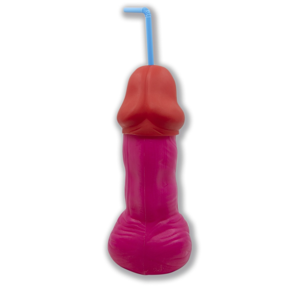 Pahar în formă de penis cu pai, roz