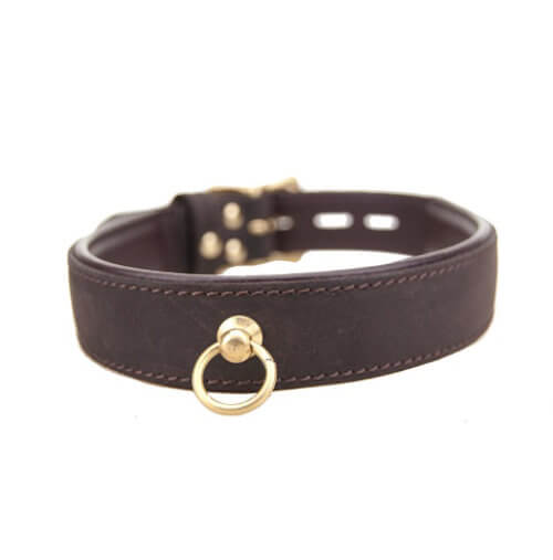 Choker din piele nubuck cu inel O, BOUND
