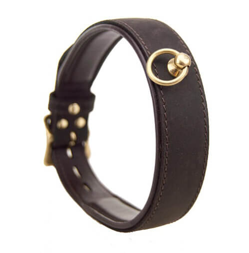 Choker din piele nubuck cu inel O, BOUND - imagine 4
