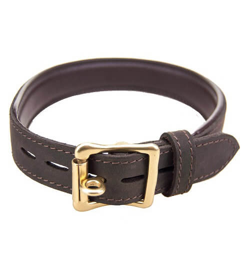 Choker din piele nubuck cu inel O, BOUND - imagine 2