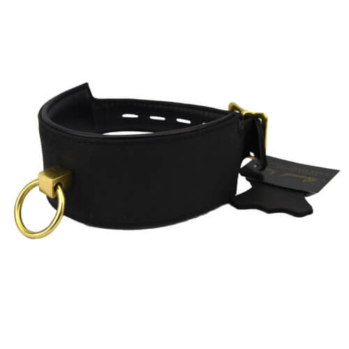 Guler din piele nubuck cu inel O Bound Noir - imagine 2
