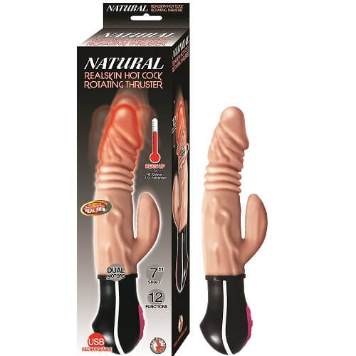 Dildo vibrator cu încălzire și împingere, culoare piele - imagine 4