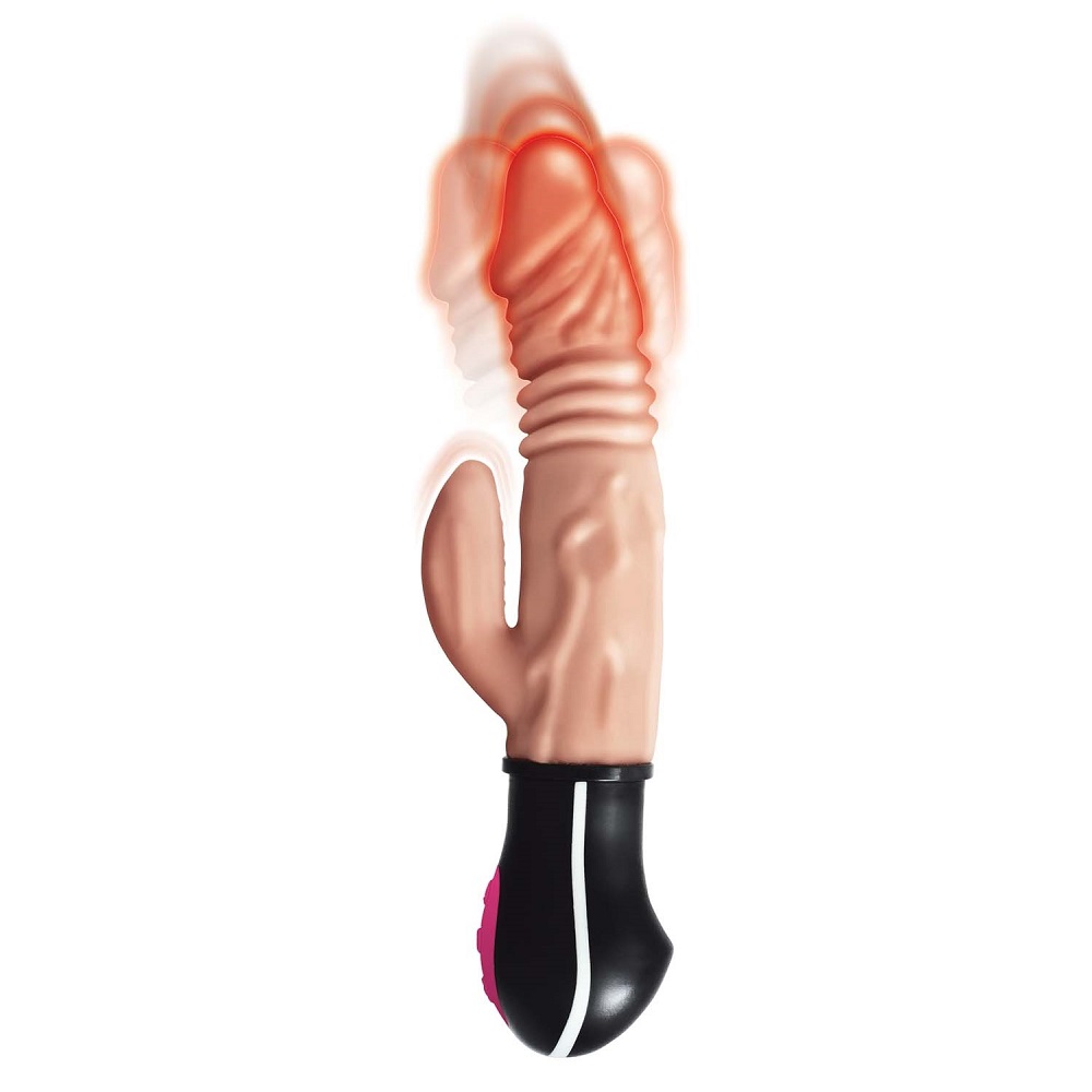 Dildo vibrator cu încălzire și împingere, culoare piele - imagine 3