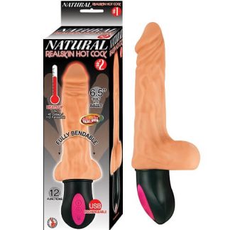 Dildo vibrator care se încălzește, 16,5cm, cu testicule, culoare piele