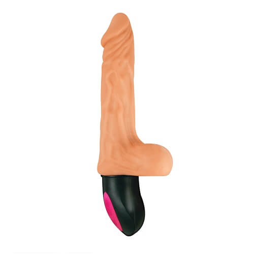 Dildo vibrator care se încălzește, 16,5cm, cu testicule, culoare piele - imagine 2