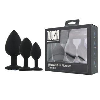 Set 3 plug-uri din silicon negru cu piatră transparentă Toosh